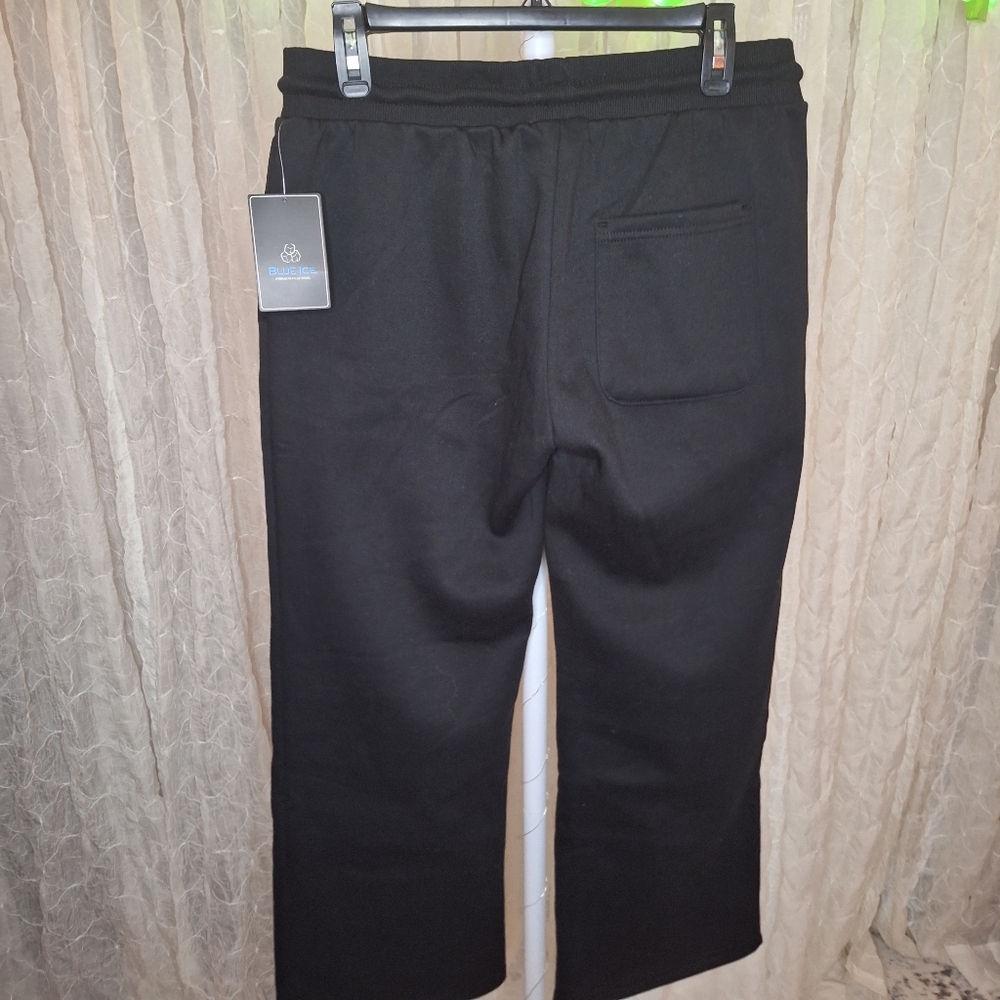 Blue Ice Black Wide Leg Fleece Sweatpants Cozy High Waist Lounge Pants Large - Picture 4 of 6